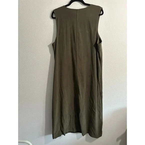 Christopher & Banks Maxi Dress Womens 16 Olive Green Round Neck Button Suede - Picture 8 of 10